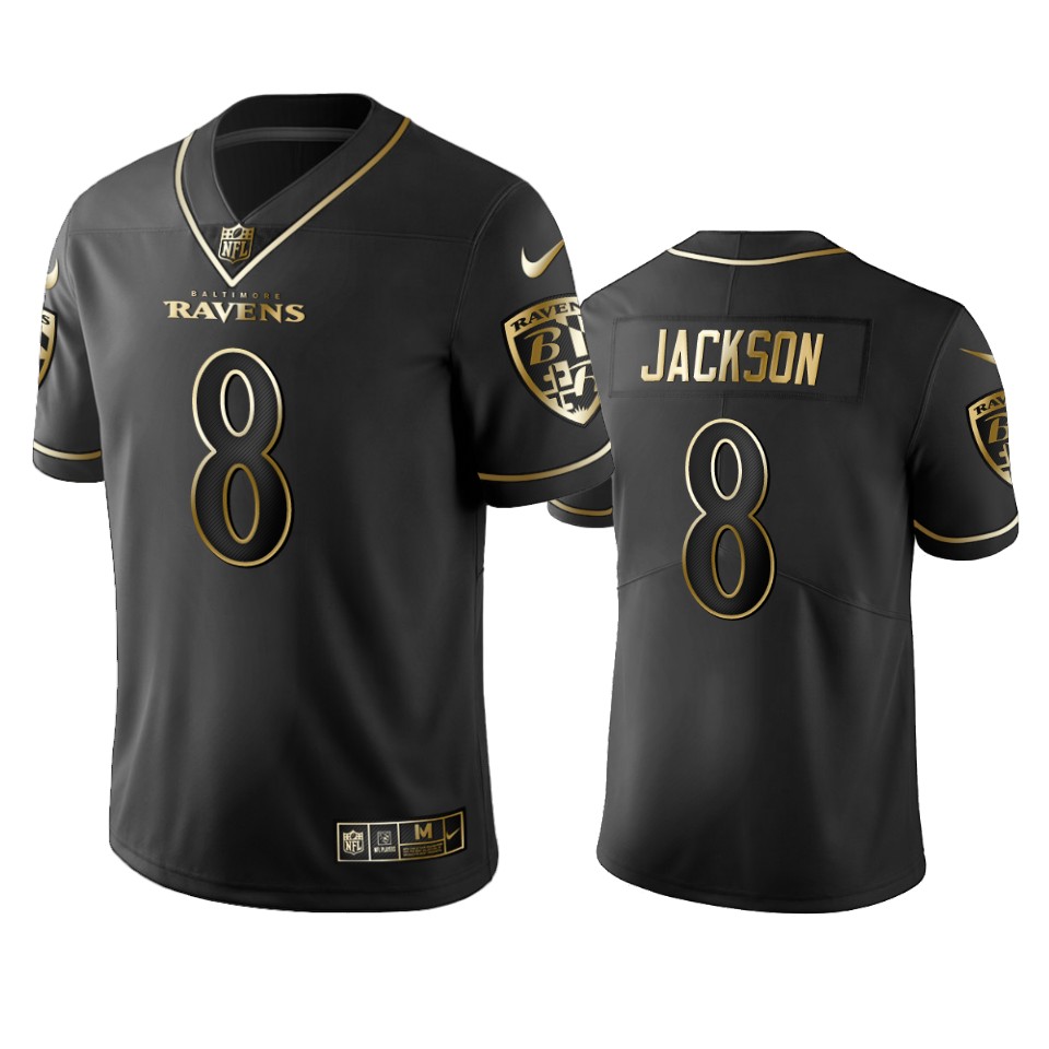Men's Baltimore Ravens #8 Lamar Jackson Black 2019 Golden Edition Limited Stitched NFL Jersey